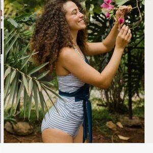 Women’s Nani Swimwear Pinstripe Blue and White Bottoms M